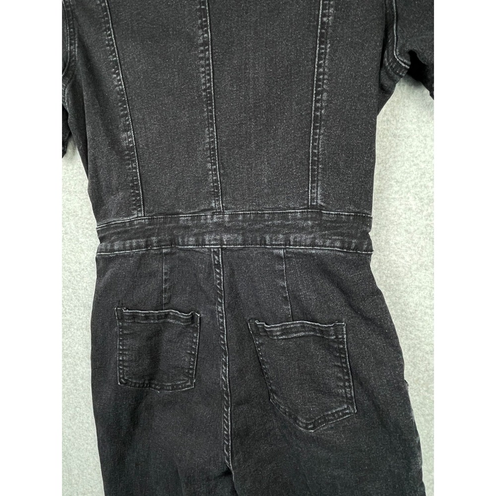 Denim Jumpsuit Womens 6 Medium Black Button Fly Flared Legs Short Sleeve - Picture 6 of 16